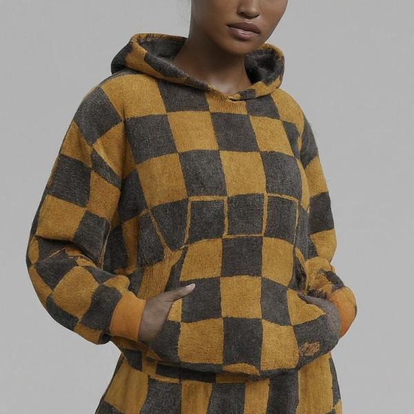 Sport Women'S Clothing Set Terry Jogger Checkerboard Hoodie And Track Pants
