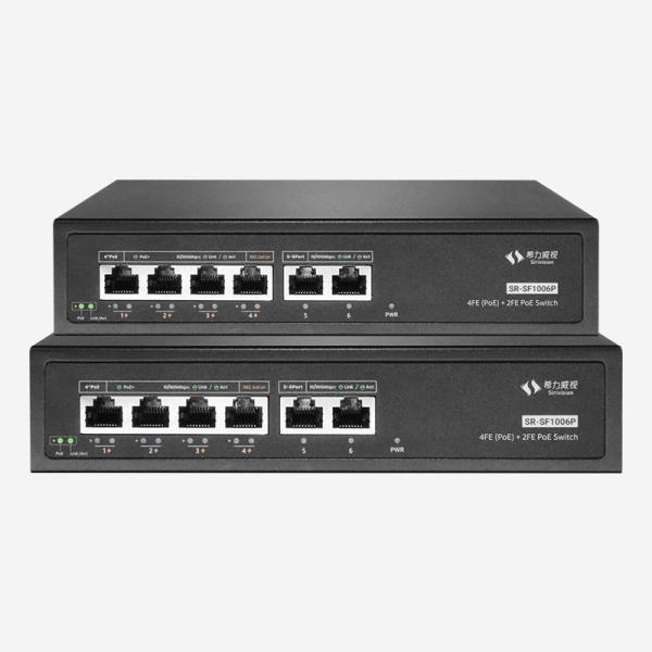 6 portas com fio 4 PoE RJ45 100Mbps Ethernet Switch com PoE Power 60W e tipo de mídia de rede de cobre