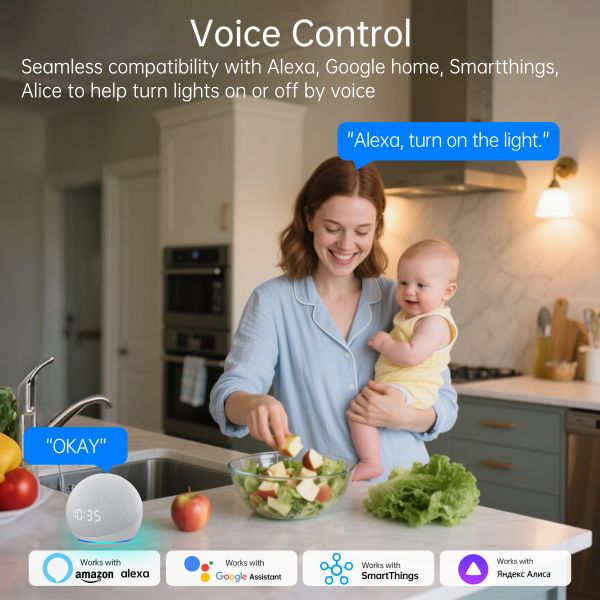 Tempered Glass Smart Touch Switch with Voice Control and 2000W Max Load for WiFi+RF433 Home Automation