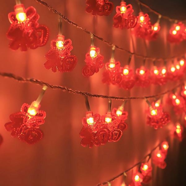 Traditional Knot Red Hanging Lantern LED String Light Battery Operated Party Supplies Lunar Chinese New Year Decorations 2022