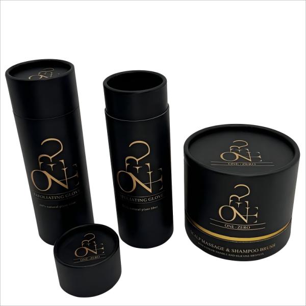 Black luxury paper tube packaging round box cosmetic packaging gift tube box cylindrical customizable paper black cylinder box