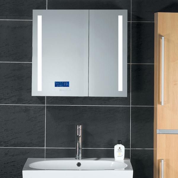 Digital Clock Wall Mirror Cabinet Aluminum Bathroom LED Mirror Cabinet Rectangle