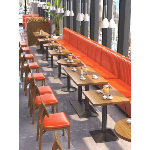 Custom Coffee Shop Dining Table and Sofa Set Restaurant Leather Wood Booth Seating and Chair Furniture
