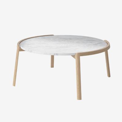 Round Coffee Table Set Table Natural Oak Veneer Travertine Top Coffee Table