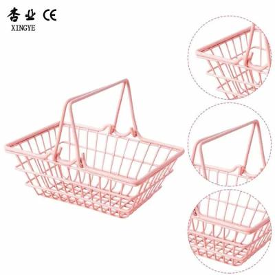 Mini Pink Shopping Baskets Cute Metal Customized Size Shopping Cart