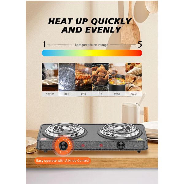 Portable Hot Plate Electric Cooking Stove Wholesale Black 2 Burner Household Appliance Temperature Control