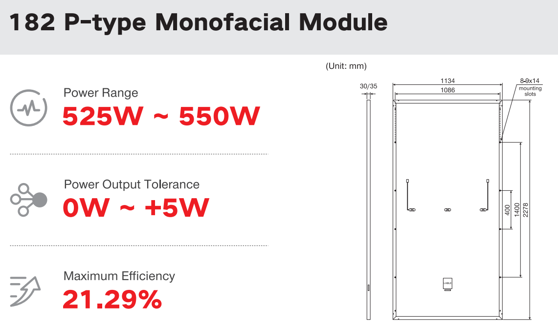 Монокристаллические кремниевые панели 525W-550W для крупномасштабных солнечных электростанций