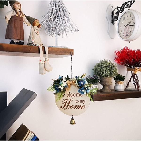 Coronas de bienvenida para la puerta de entrada Decoración de la puerta de entrada Decoraciones del porche delantero Signo colgante Rustico Signo colgante de madera con campana