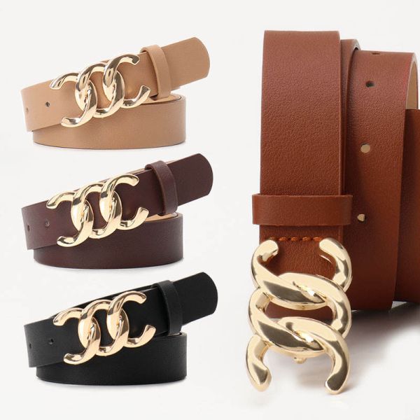New Fashionable Thin Belt Multi-Color Women's Belts Twisted Gold Buckle Ladies Belt Faux Leather Adjustable for Jeans Dresses