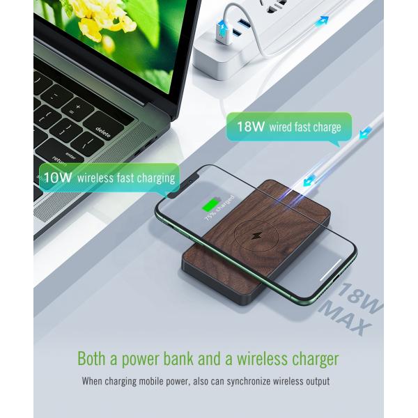Custom Wood Portable Wireless Power Bank 10W for Christmas Gifts