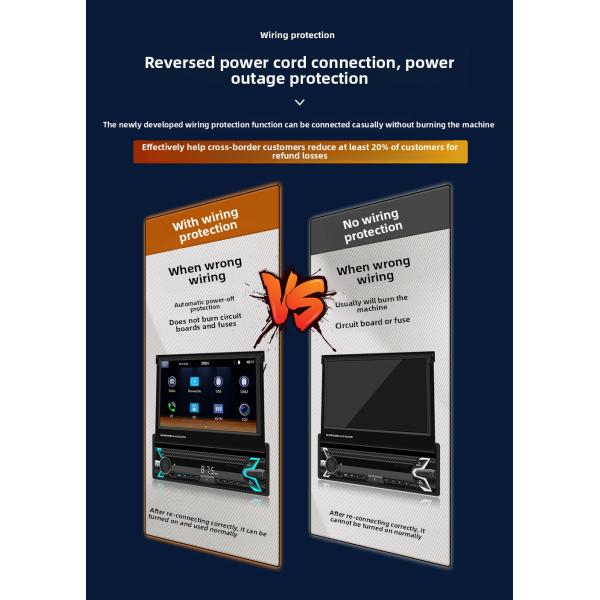 Creatall 7-Inch Single-Cylinder Retractable Screen Car MP5 Player HD BT Reverse Image Wireless Carplay USB-Dashboard Placement