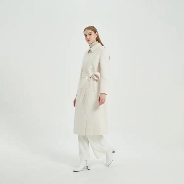                  Stylish Thick Winter Trench Coats 90 % Wool White Cashmere Coat for Women             