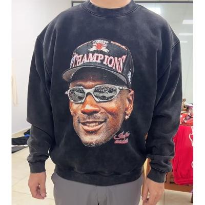 Mens Oversized Crewneck Sweatshirt DTG Printing Logo Acid Wash Distressed