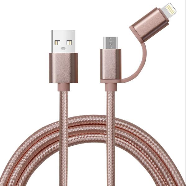 Customized OEM Support Rose Gold Braided Cable for Fast Charging 3A Output CC60W/CL27W USB-A to Micro-USB/USB-C