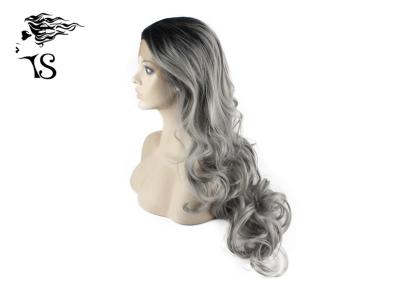 Gray Synthetic Long Curly Lace Front Wigs With Dark Roots For Rupauls Drag Race Girls