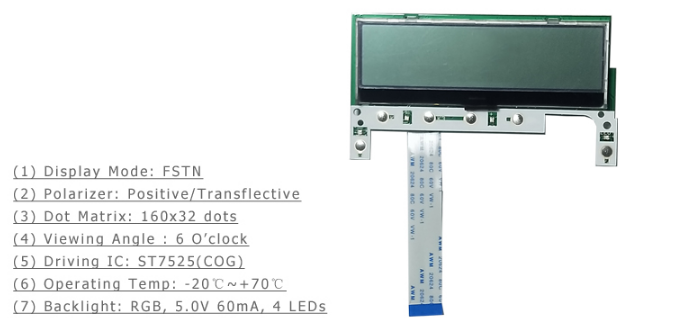 панель модуля LCD COG COG FPC дисплея матрицы точки 3.3V FSTN 160X32 LCD