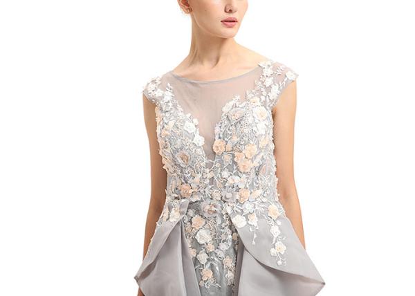 Embroidery Flower Sleeveless Evening Dress / Wave - Like Shape Wedding Bridesmaid Dress