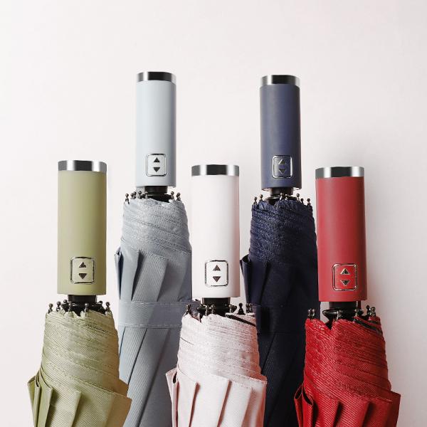 Personalized Logo Printed Auto Open 3 Fold Business Umbrella with Rubber Coated Handle