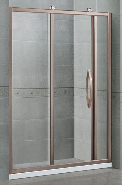 Inline Two Fixed Glass Shower Cubicles Rose Golden With Aluminum Alloy Outside Wheels