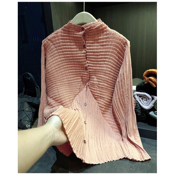 Splicing single breasted cardigan shirt for women in autumn, new style with irregular folds, versatile top