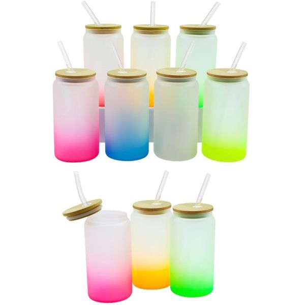 DIY Fun Sublimation Gradient Cola Can 16oz Large Capacity Straw Cup Glass Jar For Cold Drinks
