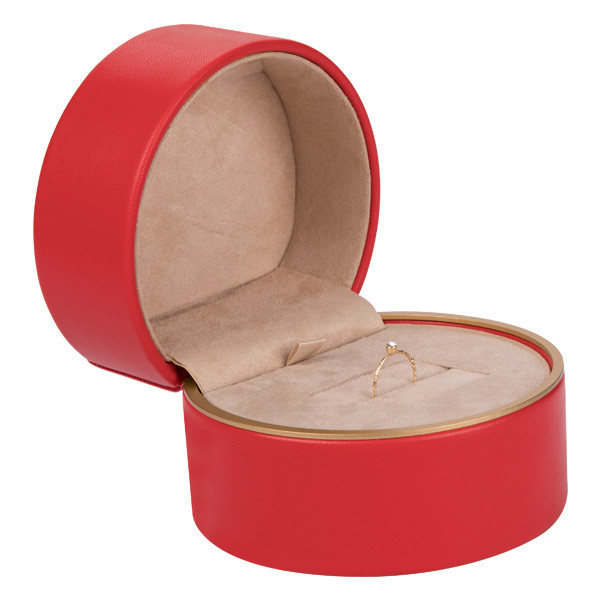 Blue / Pink / Red Leather Jewelry Box With Custom Logo Empty Round Shape