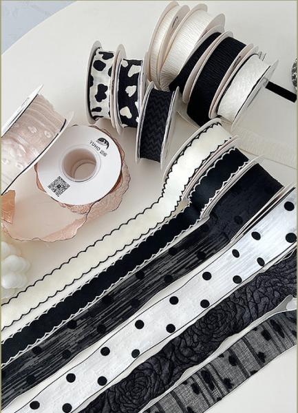 Polyester Black and White Series Ribbon Flower Bouquet Strap for Hair Accessories DIY Handmade Bow