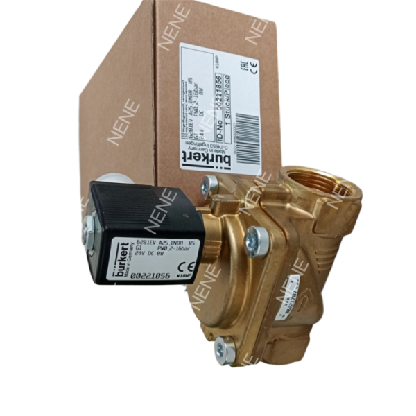 00322509 6281 G3/8 2/2, Usually Closed With Manual Control 10.0 Flow Hole AC24V 8W 0.2-16bar -10~+80 ℃ NBR Seal Material Burkert Solenoid Valve Brass Body