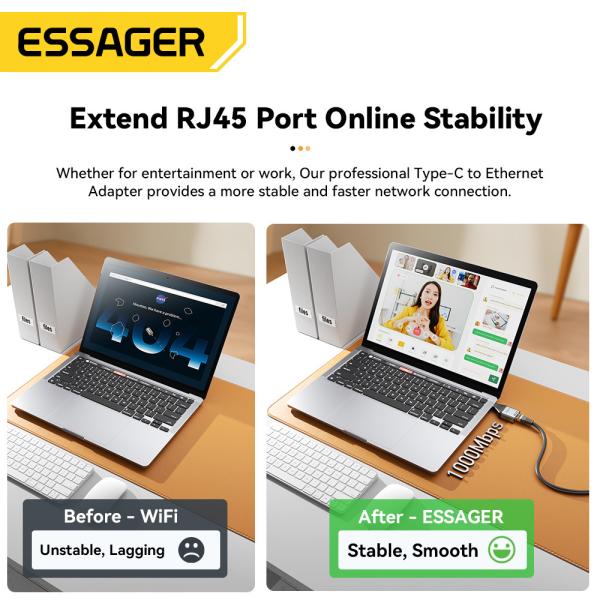 ESSAGER ES-OTG22シリーズ C型 USB Cからイーサネット アダプター 100 1000 Mbps