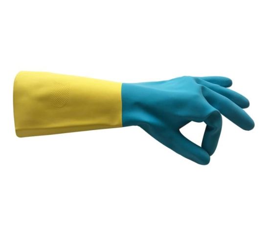 Blue Yellow Neoprene Bicolor Industrial Glove Industrial Use Chemical Resistant