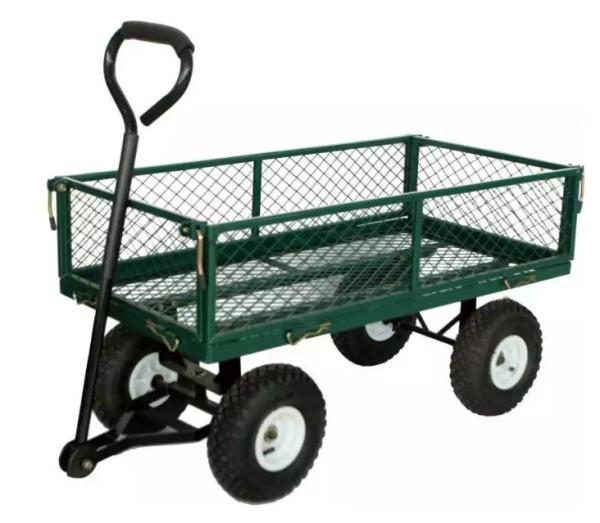 Industrial Garden Wagon Cart 300kg Capacity And Metal Wire Spoke Garden Trolly Cart