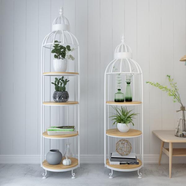 Interior Decoration Metal Display Racks And Stands Creative Bird Cage Shape Flower Shelf
