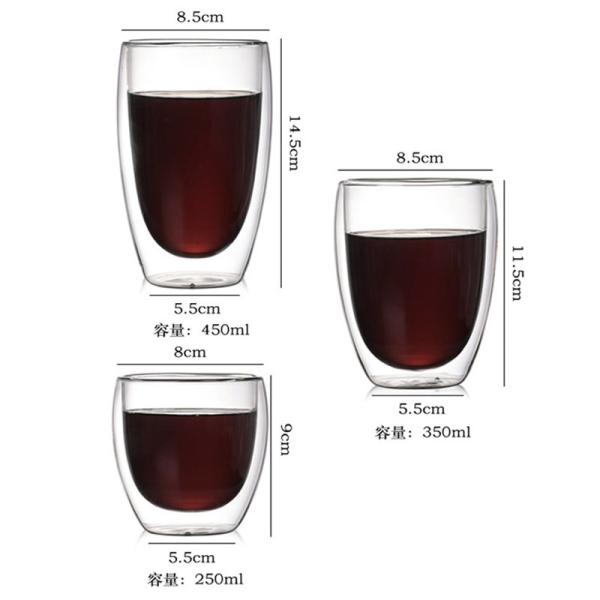 Egg Shaped 250ml 350ml 450ml Double Glass Water Cup