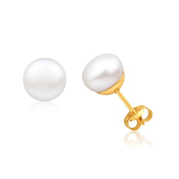 9mm Gold Plated 925 Sterling Silver Freshwater Pearl Stud Earrings for Women