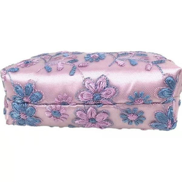 Customized Purple Flower Pattern Large Zipper Makeup Bag Lace Cloth Embroidery