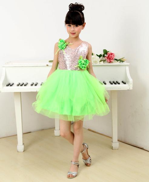 Dancing clothes girls flowers veil host sequined dress costumes children modern dance