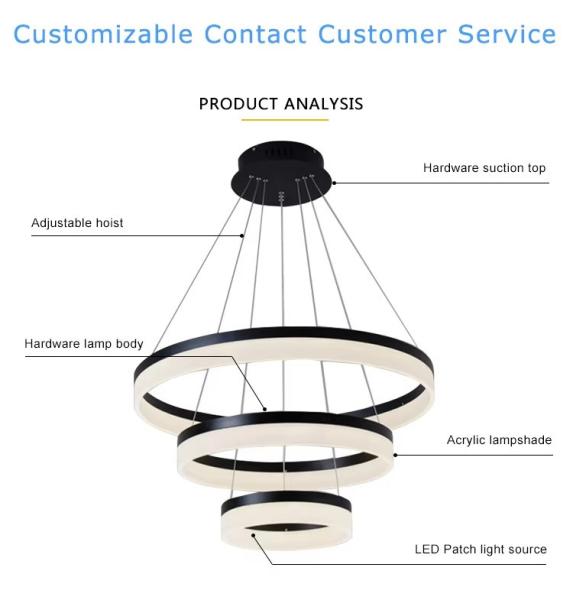 Moderne 3 Ring Design Pendant Décoratif Ring Acrylique LED Lustreur Lumière Or Hôtel Lobby Salon Long Escalier Lustreur