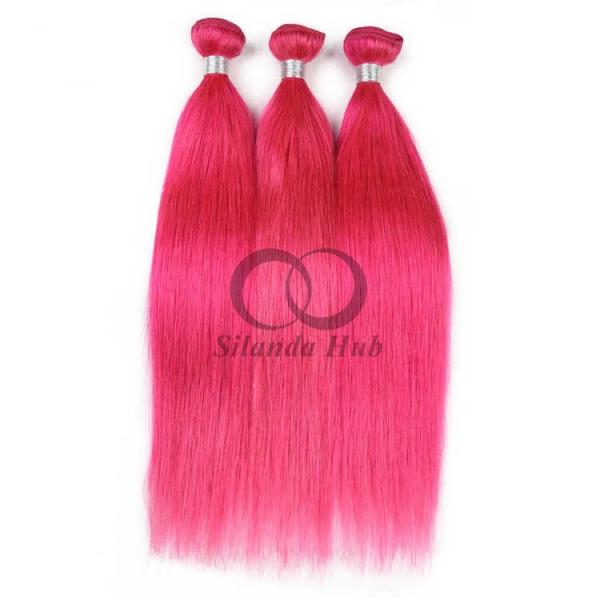 Pink Straight Remy Human Hair Bundles Sew In Weave Bundles Brazilian Bundle Deals
