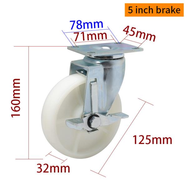 5 inch Industrial Style Casters White Caster Wheels 125mm 505P-26