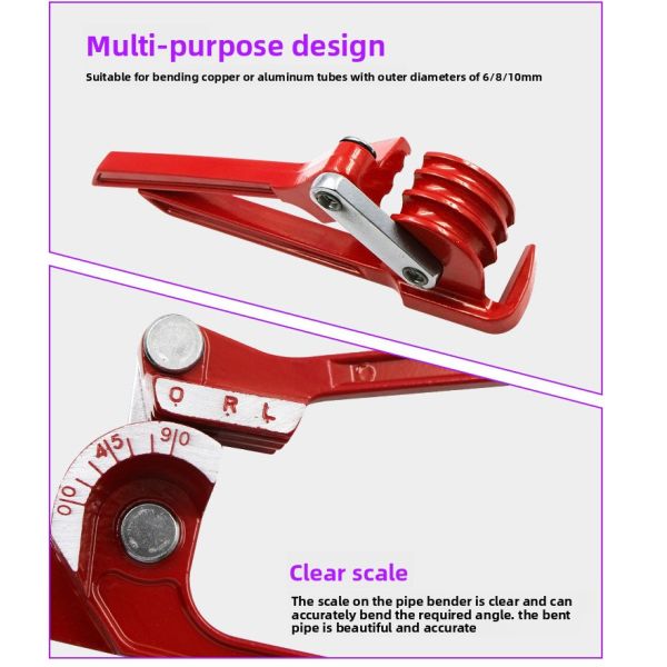 3 in 1 Manual Tube Bender for 6mm 8mm 10mm Copper Tubing, Metric & Imperial Three Groove Pipe Bending Tool