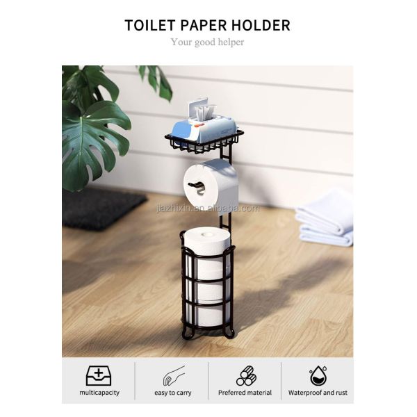 Bathroom Metal Toilet Paper Holder Stand  with Phone Shelf for Bathroom Storage Holds Reserve Mega Rolls Tissue Organizer Holder