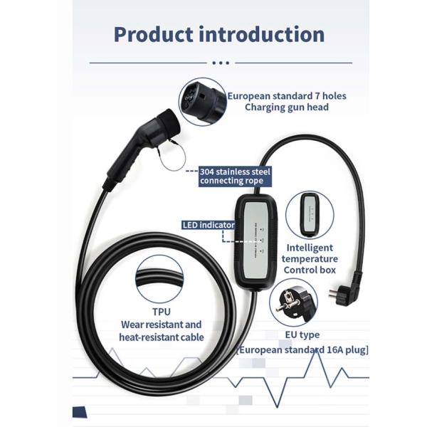 Type 2 Car Charger 3.5KW Portable EV Charger 16A 13A 10A 8A Optional