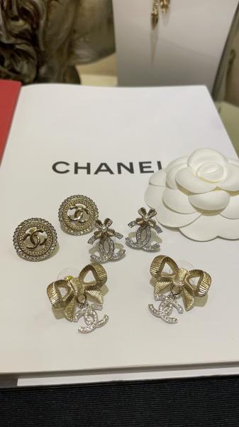 24K Gold Bow Silver Full-Diamond Double C Earrings 10mm