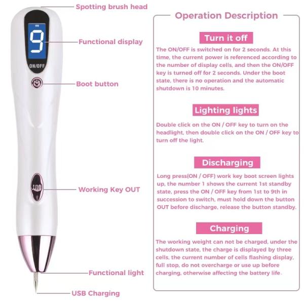 1-9 Power Intensity Levels Electric Beauty Freckle Removing Pen with Laser Technology