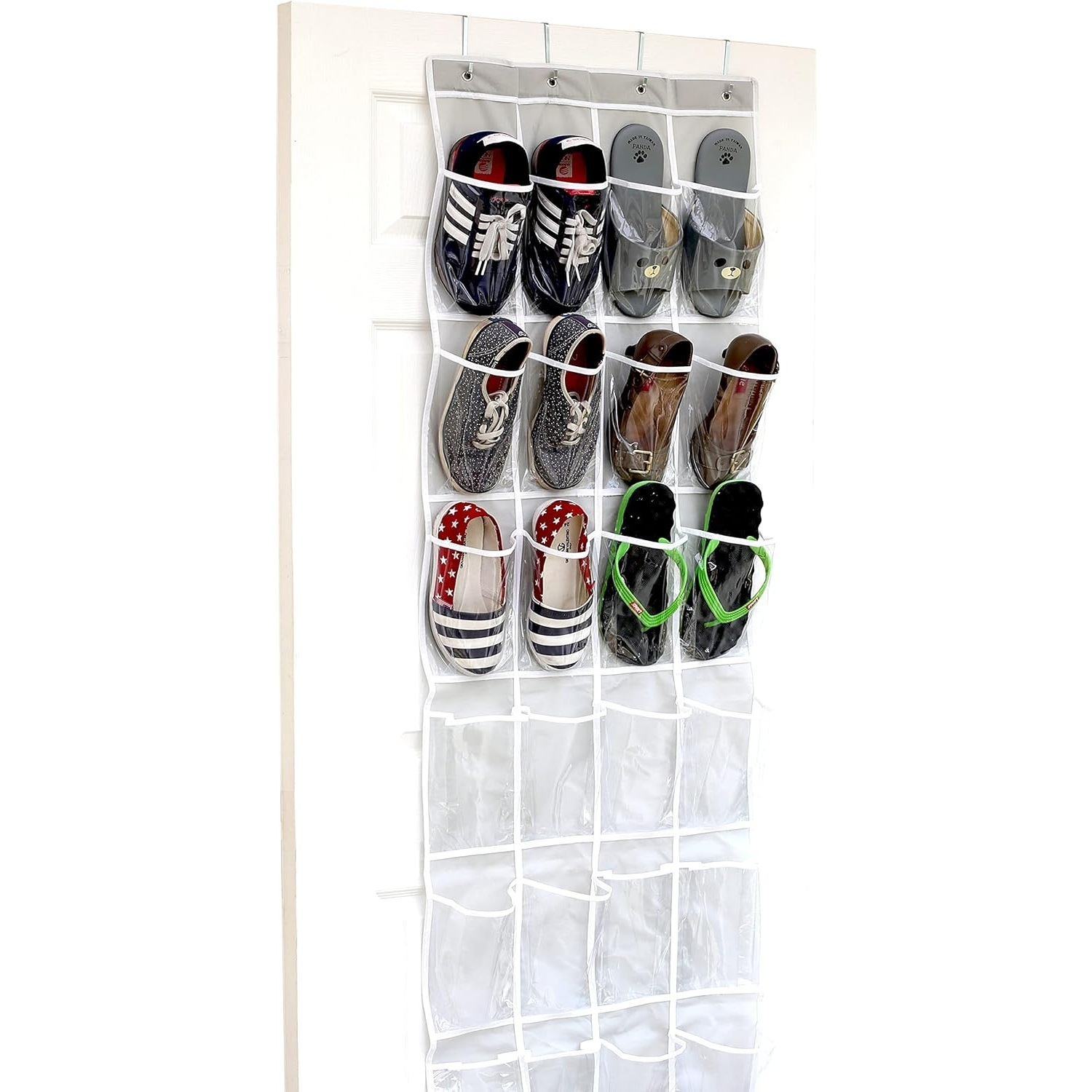 24 Clear Pockets Over the Door Hanging Organizer for Shoes Socks Pantry