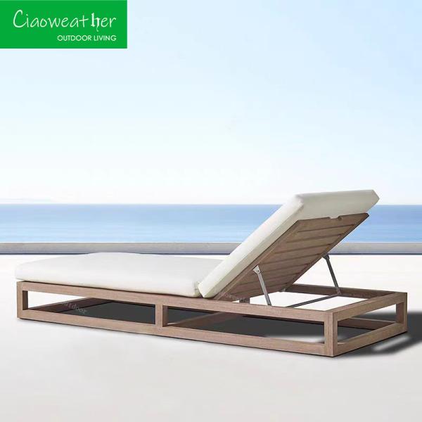 Outdoor Villa Hotel Garden Terrace Wooden Bed Lounge Chair with Solid Wood Style and Mail Packing