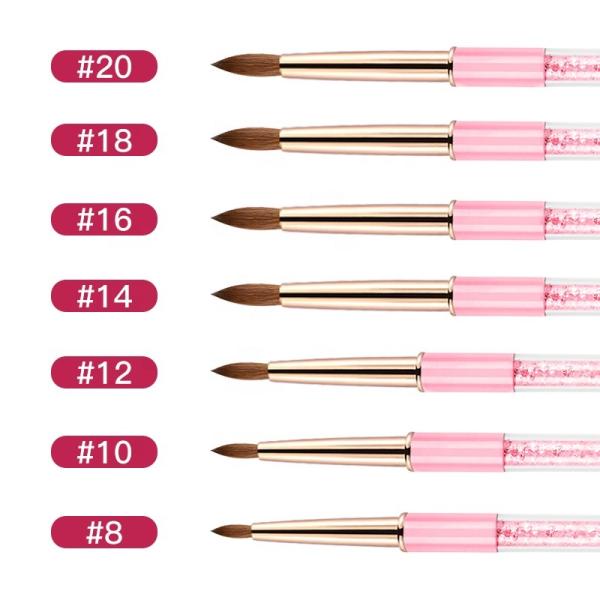 Manicure Pink Handle Acrylic Nail Brush Sable Round Nail Brush Size 6 8