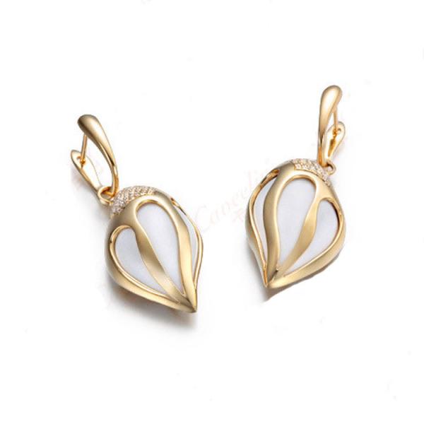 Hot Sale 18K Yellow Daimonds White Agate Drop Dangle Earrings for Women Gift ( GDE024)