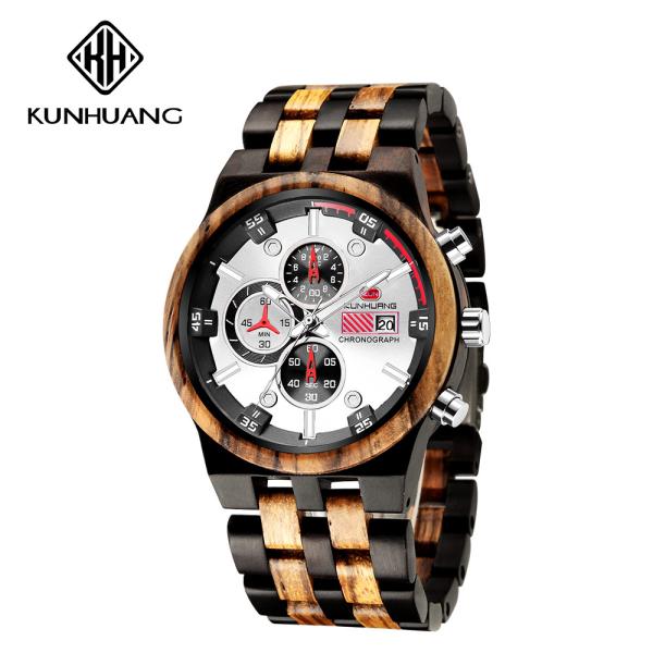 Man White Dial  Stripes Wooden Quartz Watch Business Wristwatch Water Proof 1020-1