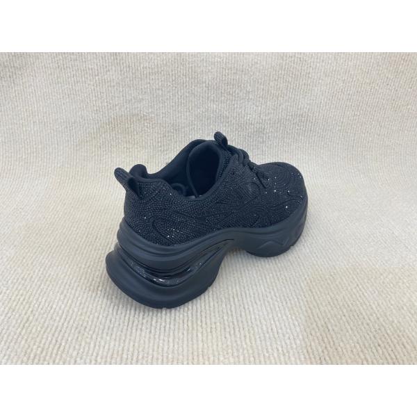 Black Ladies Bling Trainers Pigskin Insole Rhinestone Sneaker